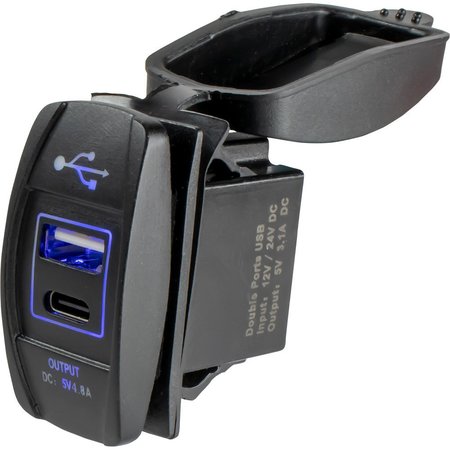 SEA-DOG USB &amp; USB-C Rocker Switch Style Power Socket 426521-1